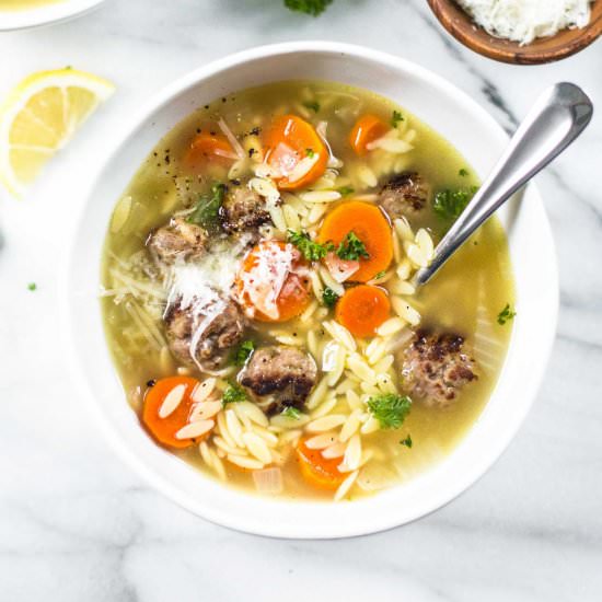 Mini Italian Meatball and Orzo Soup