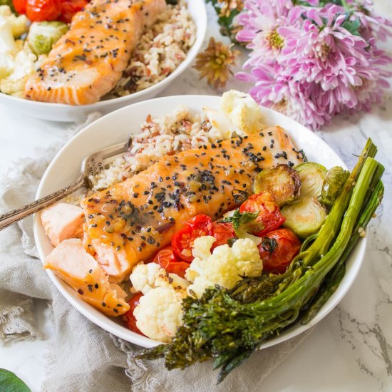 Maple Garlic Soy Salmon Grain Bowl