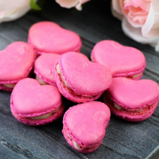 Strawberry Heart Macarons