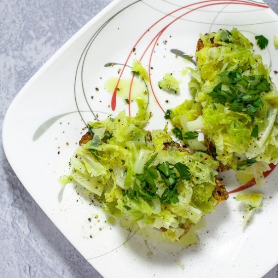 Buttery Cabbage on Garlic Toasts