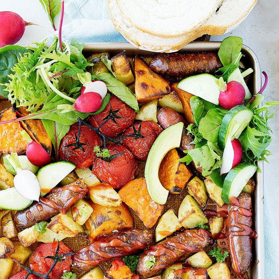 One Tray Sausage + Potato Bake