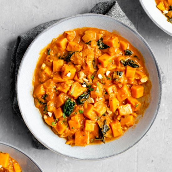 Sweet potato, kale, and peanut stew