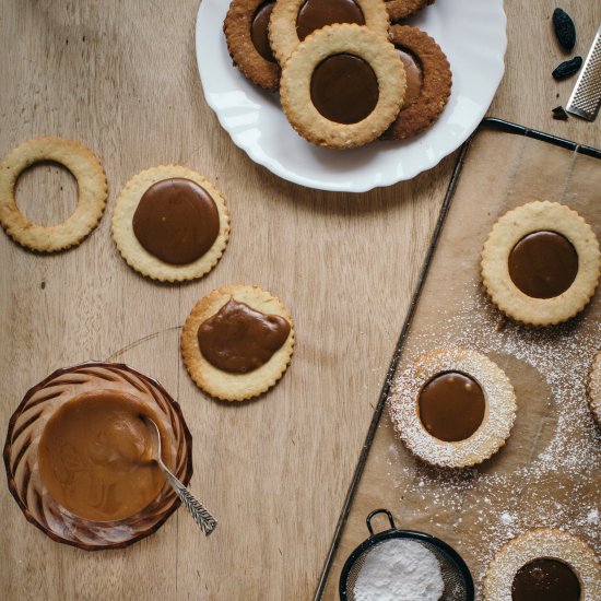 Tonka Linzer Cookies with Caramel