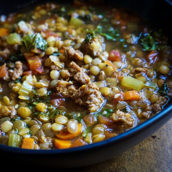 Spicy Lentil, Chorizo & Kale Soup