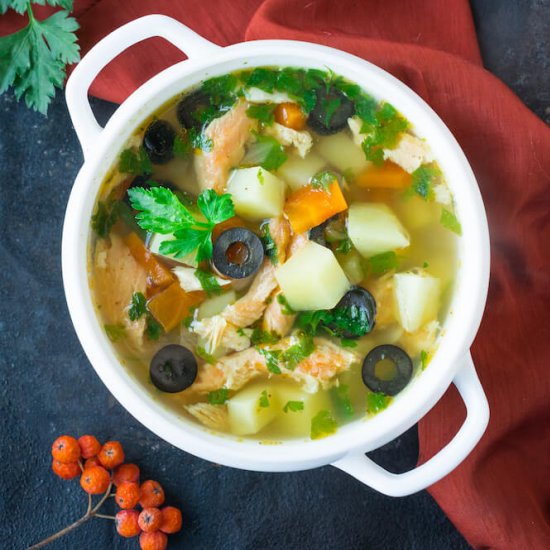 Italian Soup with Salmon and Olives