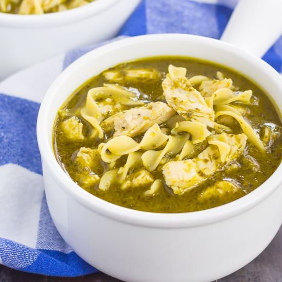 Pesto Chicken Noodle Soup