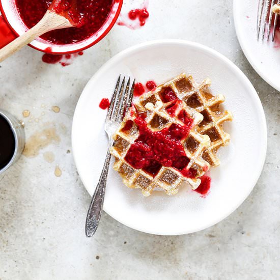 Waffles with Rosé Raspberry Sauce