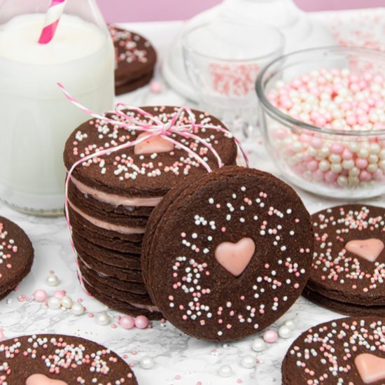 Chocolate Cookies with Rose Ganache