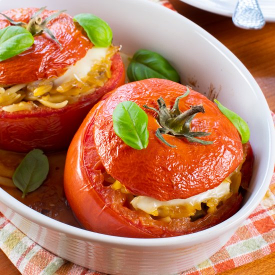 Baked Orzo Stuffed Tomatoes