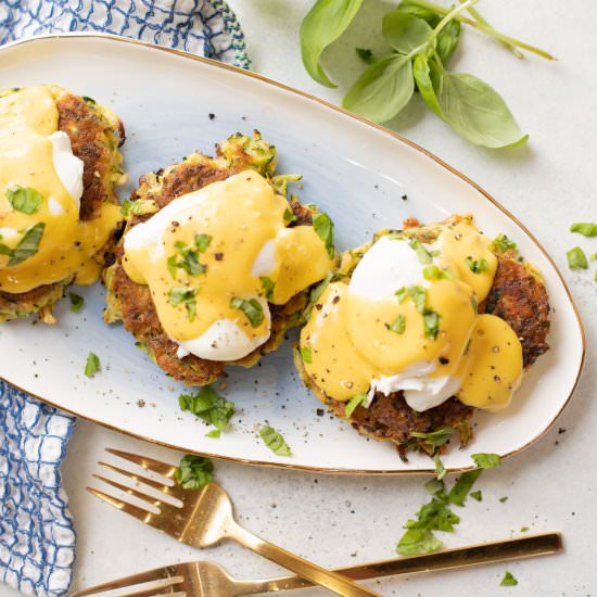 Eggs Benedict on Zucchini Fritters