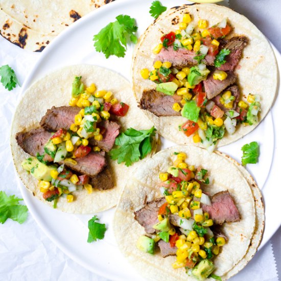 Steak Tacos with Corn Salsa