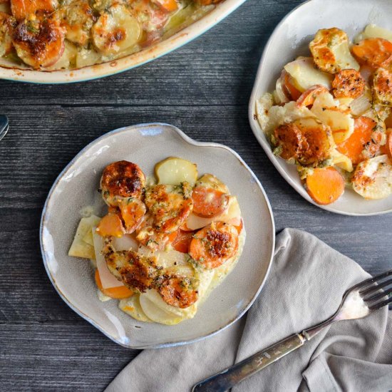 Cheesy Root Vegetable Gratin