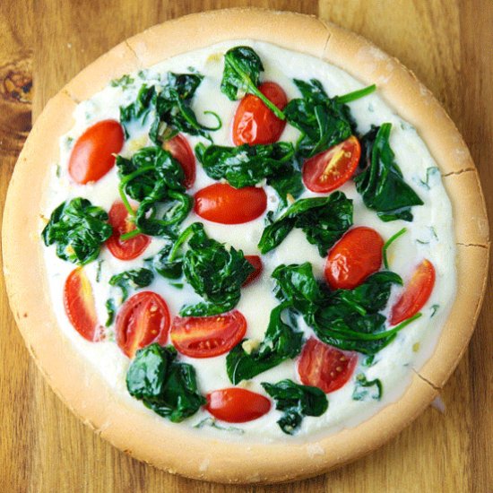 Spinach Tomato Ricotta White Pizza