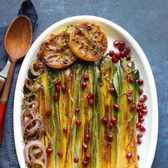 Braised leeks with thyme butter