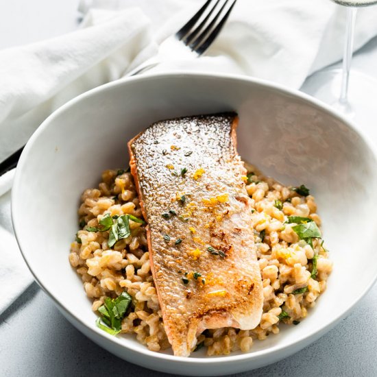 Sous Vide Salmon with Farro Risotto