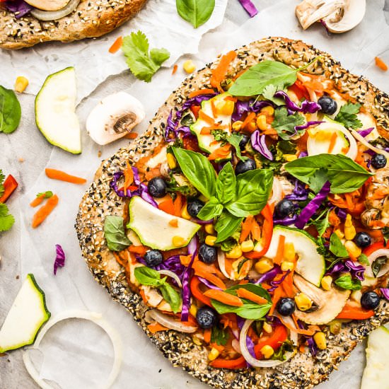 Rainbow Veggie Hummus Pizza