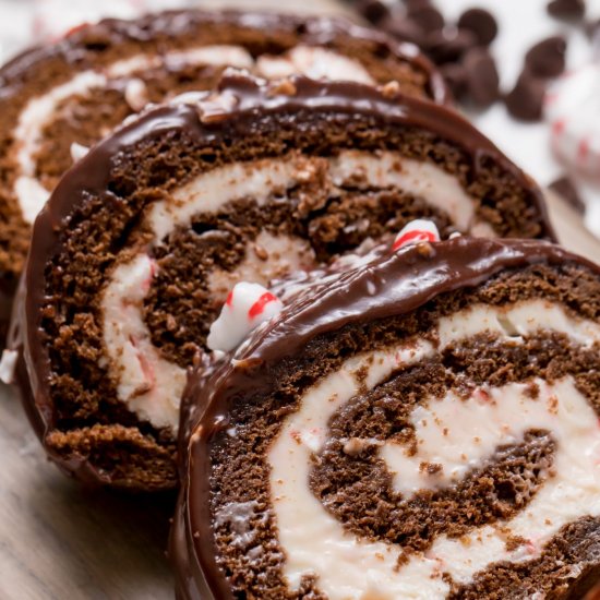 Chocolate peppermint cake roll