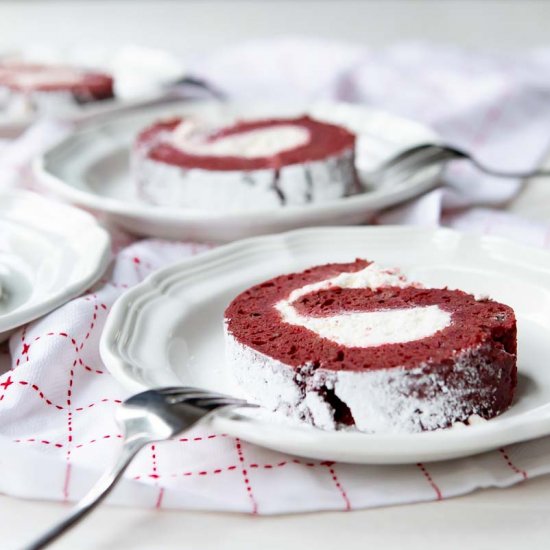 red velvet cherry coconut cake roll