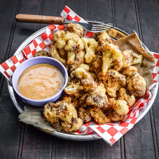 Spicy Cajun Fried Cauliflower & Dip