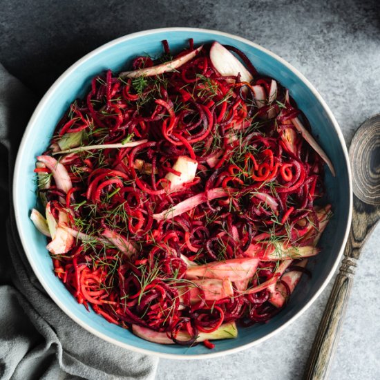 Spiralized Beet Sweet Potato Salad