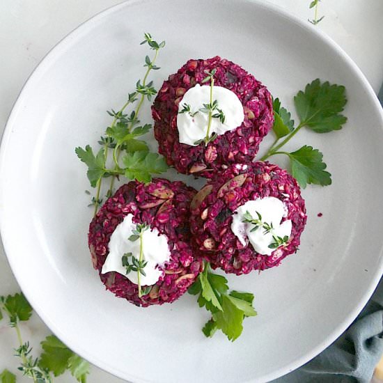 Beet and Green Lentil Cakes