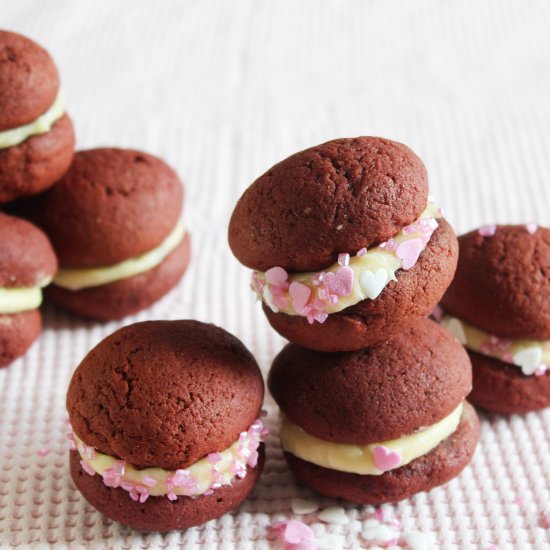 Red velvet whoopie pies