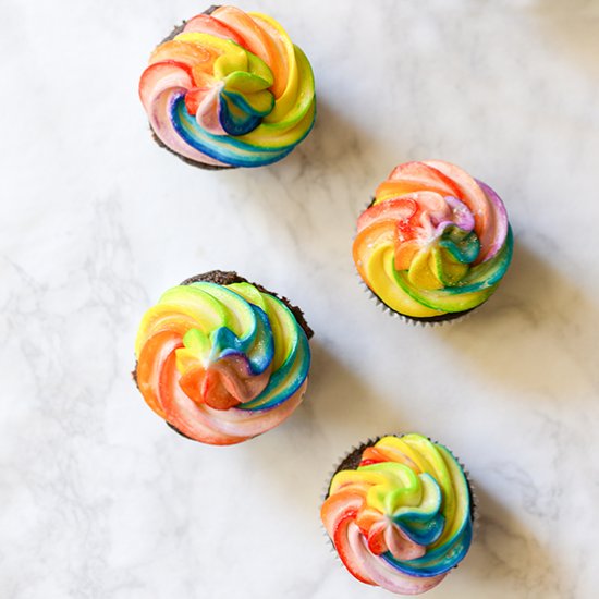 Rainbow Icing Cupcakes