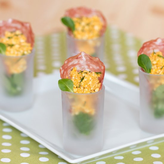 Eggs and salami shooters