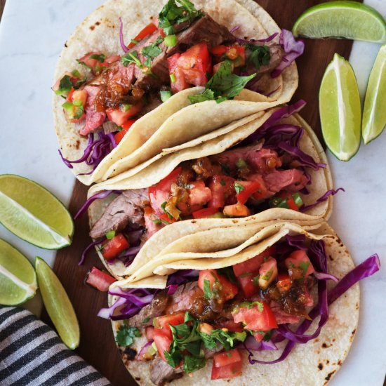 Sweet & Tangy Flank Steak Tacos