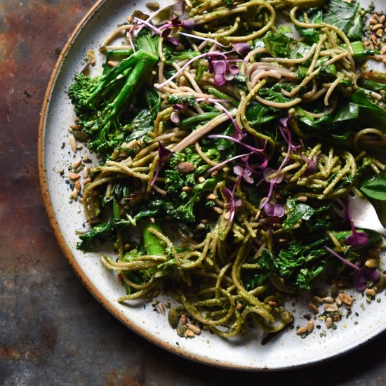 Vegan gluten free pesto pasta