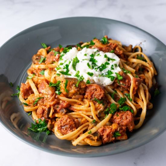 Sausage & Eggplant Linguine