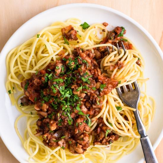 Tempeh-Mushroom Bolognese