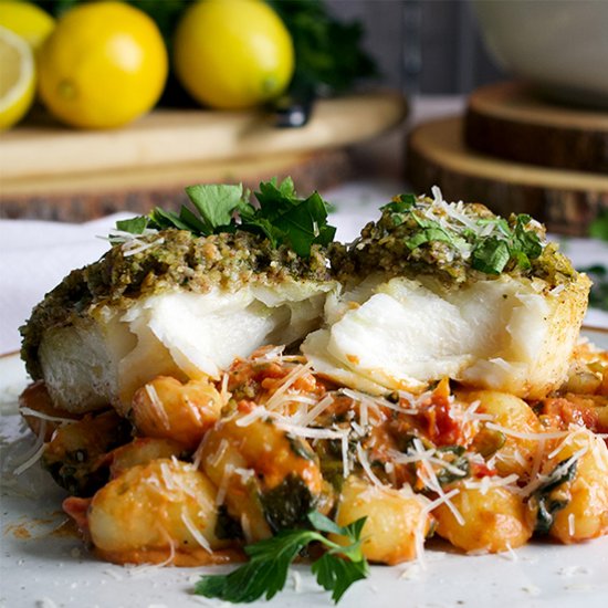 Pecan Crusted Halibut with Gnocchi