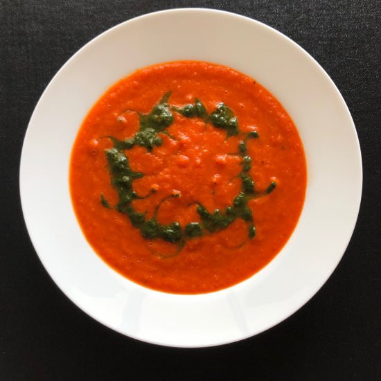 Roasted Capsicum Soup & Basil Oil