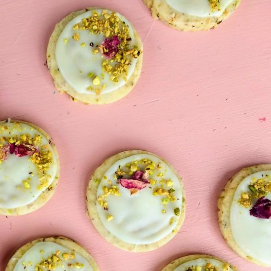 pistachio rose shortbread cookies