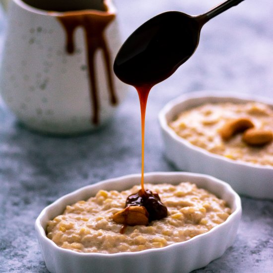 Milk pongal with caramel sauce