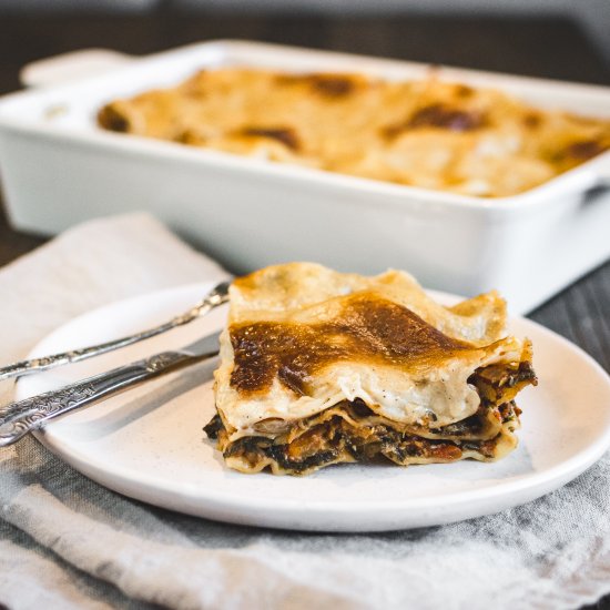 Vegan lentil & spinach lasagna