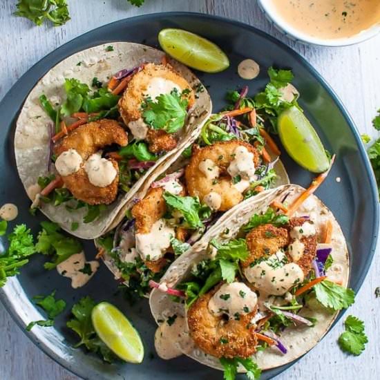 Crispy Prawn Tacos with Slaw