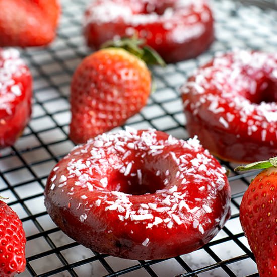 Strawberry Coconut Baked Donuts