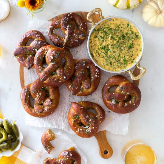 DILL PRETZELS WITH CIDER CHEESE DIP