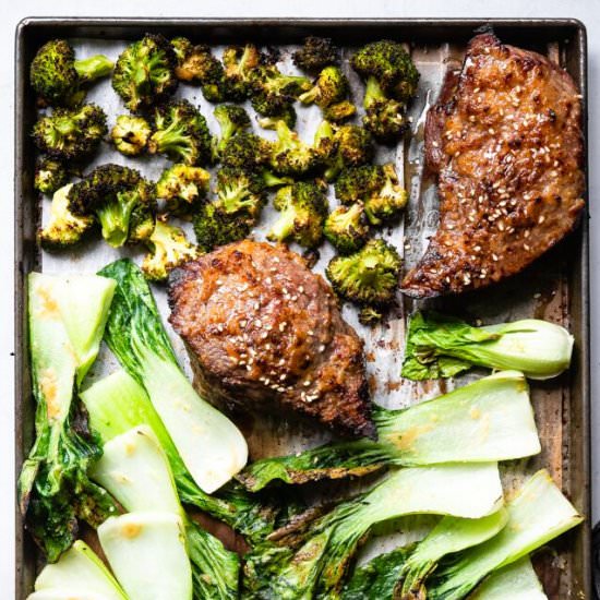 Asian Miso Steak Sheet Pan Dinner