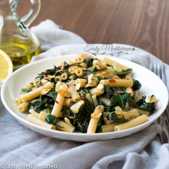 Spicy pasta with chard