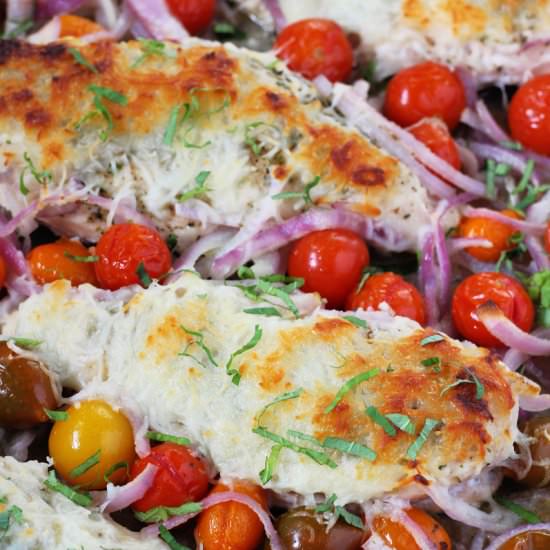 Bruschetta Chicken Sheet Pan Meal