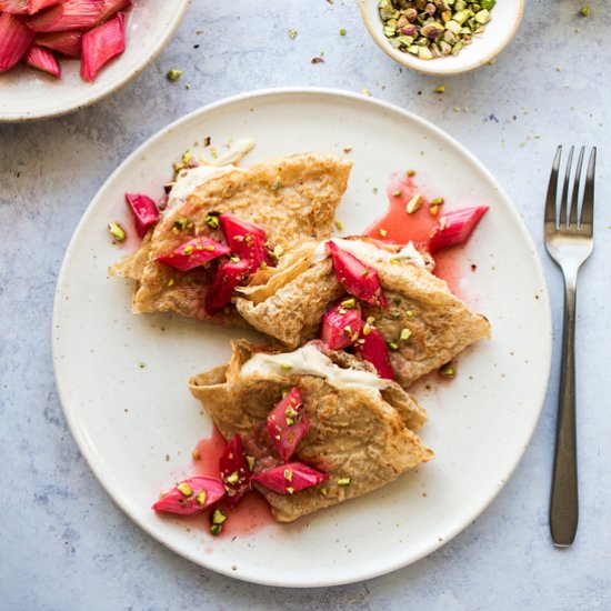 Vegan crepes with rhubarb