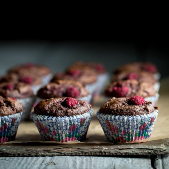 Paleo chocolate raspberry muffins