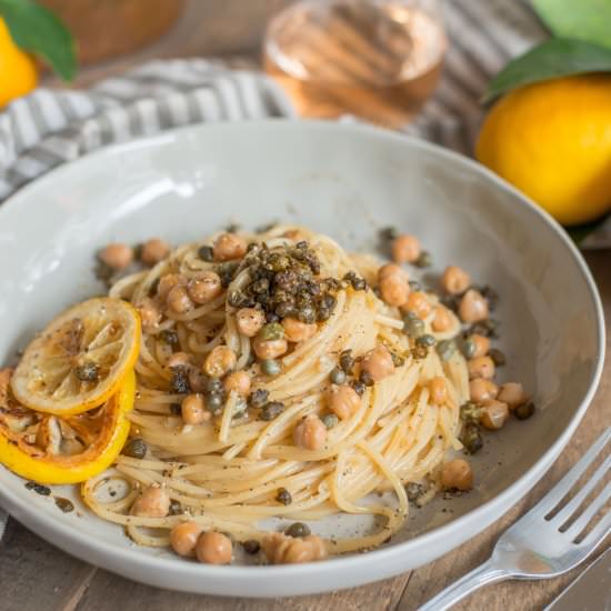 Pasta with Lemon, Chickpeas, Capers