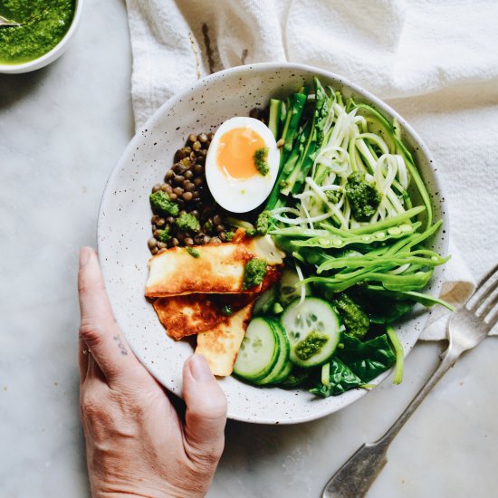 Lentil and Haloumi Salad