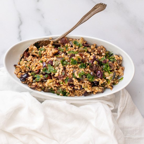 Farro with Sweet and Sour Eggplant