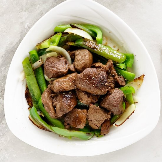 Low Carb Beef Tips + Peppers