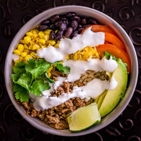 Brown Rice Taco Bowls w/ Lime Crema